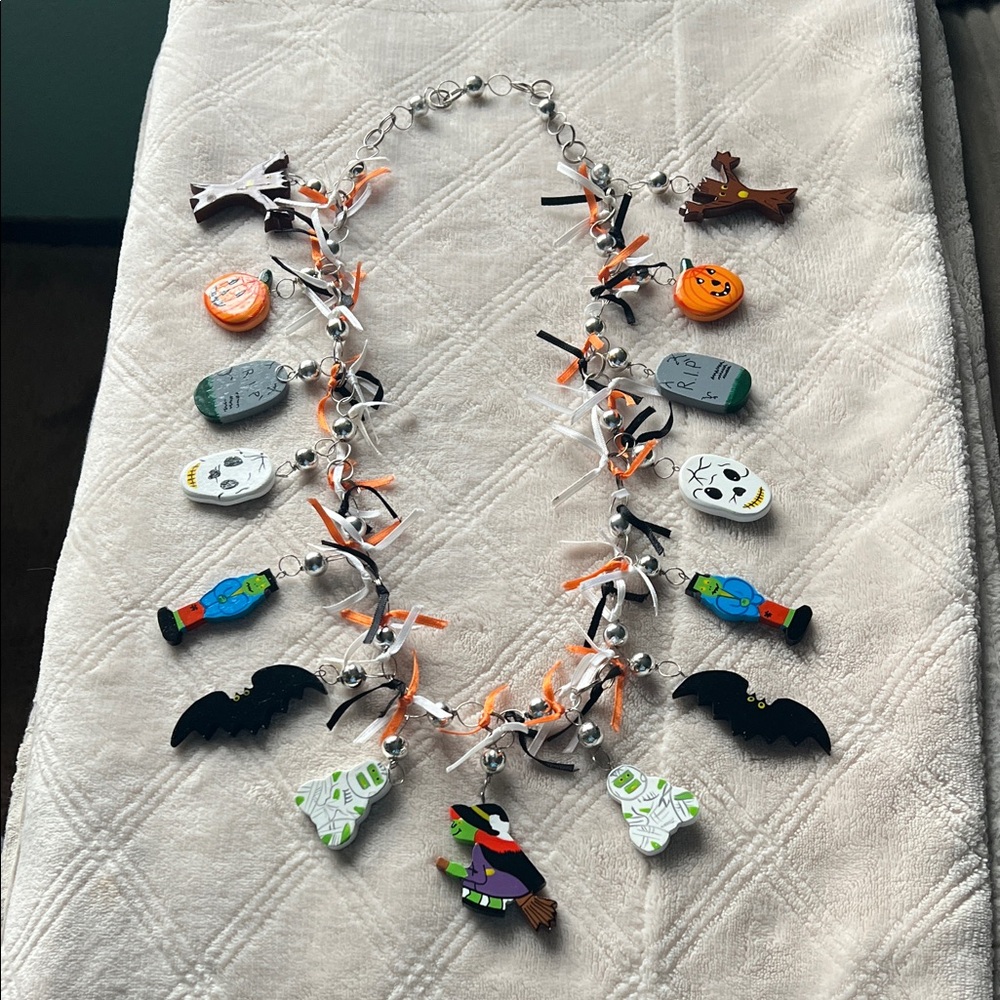 Halloween Charm Necklace with Multicolor Enamel Charms